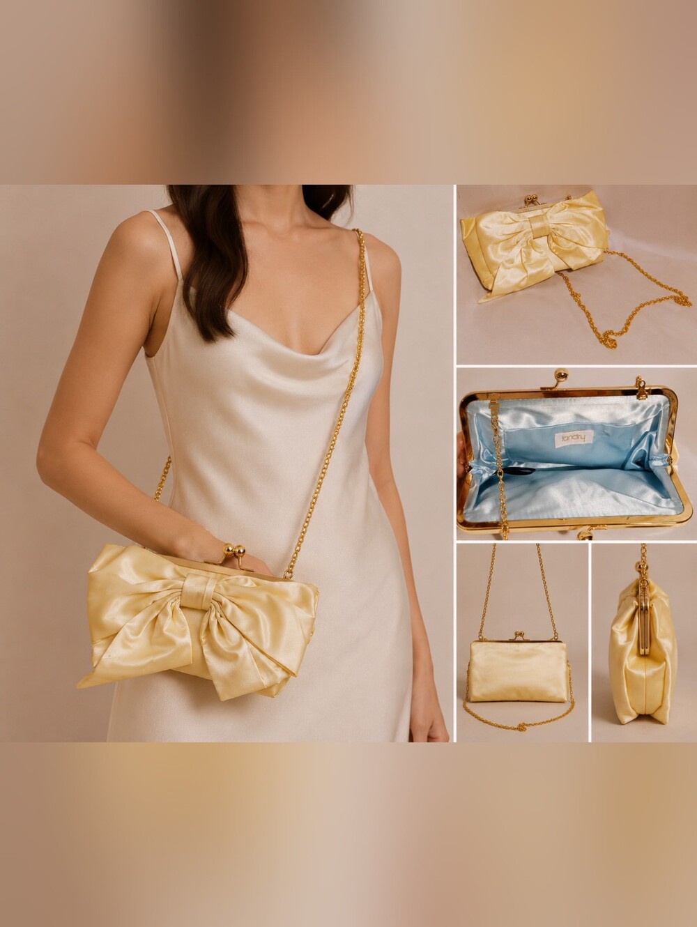 🫑Landry Satin Bow Clutch Crossbody Purse – Cream